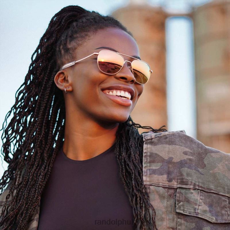 Aviator 6 22k Rose Gold & Rose Gold0J2LX103 Randolph Polarized Mirror Nylon Lens