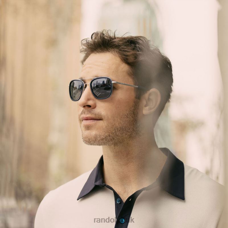 Aviator Fusion Matte Chrome & Blue Sapphire Inlay & Slate0J2LX27 Randolph Polarized Gradient Nylon Lens